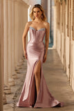 Dusty Rose Mermaid Corset Strapless Beaded Prom Dress