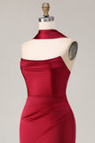 Burgundy Satin Mermaid Long Formal Dress