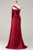Burgundy Satin Mermaid Long Formal Dress
