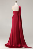 Burgundy Satin Mermaid Long Formal Dress