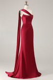 Burgundy Satin Mermaid Long Formal Dress