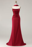 Burgundy Satin Mermaid Long Formal Dress