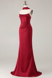 Burgundy Satin Mermaid Long Formal Dress