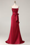 Burgundy Satin Mermaid Long Formal Dress