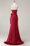 Burgundy Satin Mermaid Long Formal Dress