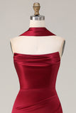 Burgundy Satin Mermaid Long Formal Dress