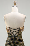Sparkly Black Golden Strapless Mermaid Prom Dress