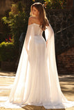 White Sweetheart Mermaid Pearl Sequin Corset Long Prom Dress with Streamer