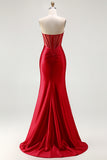 Sparkly Red Corset Strapless Mermaid Prom Dress