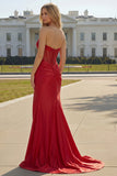 Sparkly Red Corset Strapless Mermaid Prom Dress