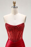 Sparkly Red Corset Strapless Mermaid Prom Dress