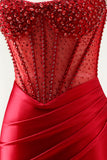 Sparkly Red Corset Strapless Mermaid Prom Dress
