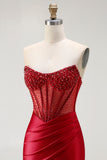 Sparkly Red Corset Strapless Mermaid Prom Dress
