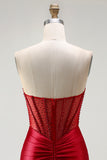 Sparkly Red Corset Strapless Mermaid Prom Dress