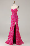 Sparkly Fuchsia Mermaid Strapless Appliqued Prom Dress