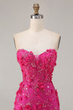 Sparkly Fuchsia Mermaid Strapless Appliqued Prom Dress