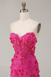 Sparkly Fuchsia Mermaid Strapless Appliqued Prom Dress