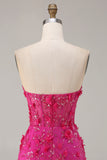 Sparkly Fuchsia Mermaid Strapless Appliqued Prom Dress