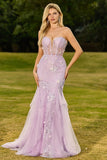 Strapless Yellow Mermaid Corset Lace Long Prom Dress with Sequins