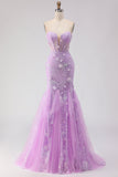 Strapless Yellow Mermaid Corset Lace Long Prom Dress with Sequins