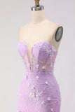 Strapless Yellow Mermaid Corset Lace Long Prom Dress with Sequins
