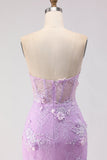 Strapless Yellow Mermaid Corset Lace Long Prom Dress with Sequins