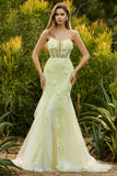 Purple Mermaid Strapless Corset Appliqued Long Prom Dress