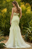 Purple Mermaid Strapless Corset Appliqued Long Prom Dress