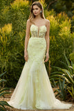 Purple Mermaid Strapless Corset Appliqued Long Prom Dress