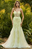 Purple Mermaid Strapless Corset Appliqued Long Prom Dress