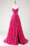 Sparkly Fuchsia Appliqued A Line Corset Prom Dress