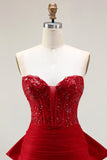 Sparkly Mermaid Red Strapless Prom Dress with Bow