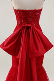 Sparkly Mermaid Red Strapless Prom Dress with Bow