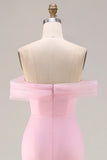 Pink Off the Shoulder Mermaid Satin Long Prom Dress with 3D Flowers