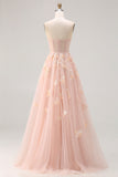 Strapless Blush Tulle A Line Sequin Appliqued Corset Long Prom Dress with Shawl