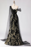 Mermaid Black Golden Beading Appliqued Long Prom Dress