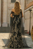 Mermaid Black Golden Beading Appliqued Long Prom Dress
