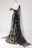 Mermaid Black Golden Beading Appliqued Long Prom Dress