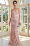 Sparkly Strapless Corset Mermaid Blush Prom Dress