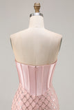 Sparkly Strapless Corset Mermaid Blush Prom Dress