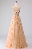 Off the Shoulder Champagne A Line Corset Tulle Long Prom Dress with 3D Flowers