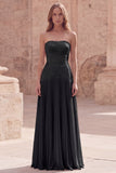 Yellow Strapless A Line Pleated Prom Dress with Appliques