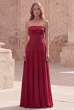 Yellow Strapless A Line Pleated Prom Dress with Appliques