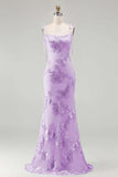 Blue Embroidery Mermaid Floral Spaghetti Straps Maxi Dress