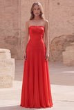 Yellow Strapless A Line Pleated Prom Dress with Appliques