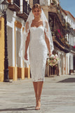 Lace Ivory Sheath Midi Engagement Dress with Slit