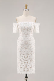 Lace Ivory Sheath Off the Shoulder Engagement Dress