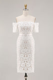 Lace Ivory Sheath Off the Shoulder Engagement Dress