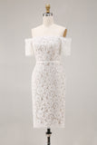 Lace Ivory Sheath Off the Shoulder Engagement Dress