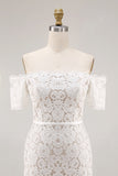 Lace Ivory Sheath Off the Shoulder Engagement Dress